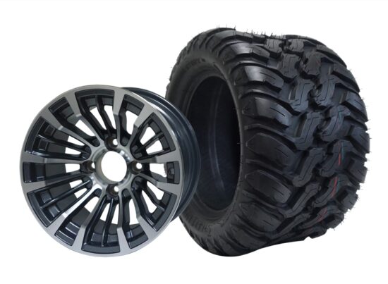 BNDL-TR1209-WH1219-CC0001-LN – SGC 12" Matador Machined/Gunmetal Wheel - Aluminum Alloy / STEELENG 22″x11″-12″ Mud Terrain / All Terrain Tire DOT Approved