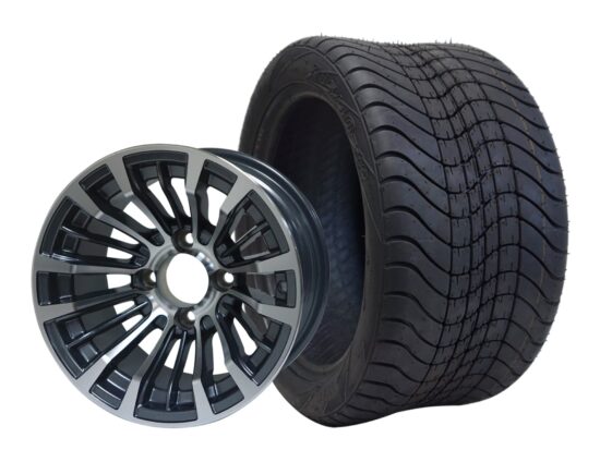 BNDL-TR1211-WH1219-CC0001-LN – SGC 12" Matador Machined/Gunmetal Wheel - Aluminum Alloy / STEELENG 215/40-12 Low Profile Tire DOT Approved