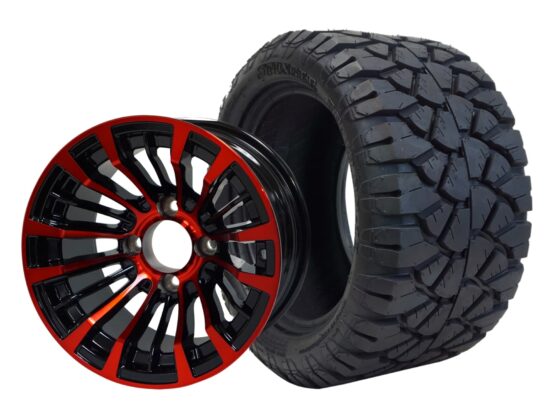 BNDL-TR1204-WH1220-CC0005-LN – SGC 12" Matador Red/Black Wheel - Aluminum Alloy / STEELENG 20″x10″-12″ STINGER All Terrain Tire DOT approved