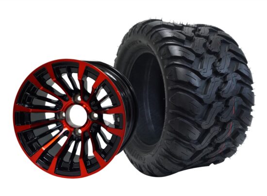 BNDL-TR1209-WH1220-CC0005-LN – SGC 12" Matador Red/Black Wheel - Aluminum Alloy / STEELENG 22″x11″-12″ Mud Terrain / All Terrain Tire DOT Approved