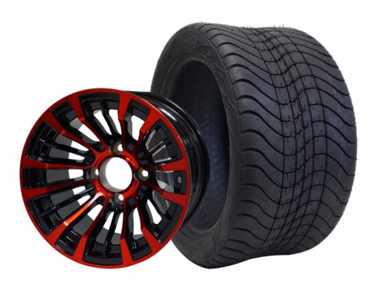 BNDL-TR1211-WH1220-CC0005-LN – SGC 12" Matador Red/Black Wheel - Aluminum Alloy / STEELENG 215/40-12 Low Profile Tire DOT Approved