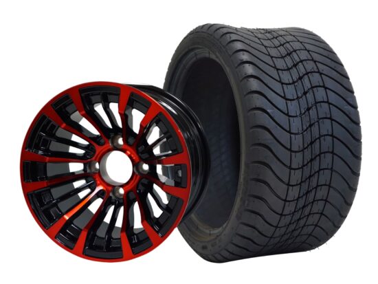 BNDL-TR1212-WH1220-CC0005-LN – SGC 12" Matador Red/Black Wheel - Aluminum Alloy / STEELENG 215/35-12 Low Profile Tire
