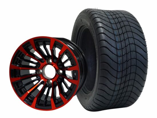 BNDL-TR1213-WH1220-CC0005-LN – SGC 12" Matador Red/Black Wheel - Aluminum Alloy / STEELENG 215/50-12 Comfort Ride Street Tire DOT Approved
