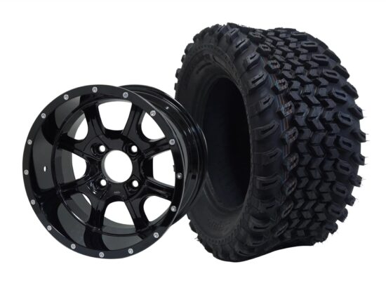 BNDL-TR1205-WH1221-CC0002-LN – SGC 10" x 7" Night Stalker Glossy Black Wheel - Aluminum Alloy / STEELENG 23"x10.5"-12" All Terrain Tire