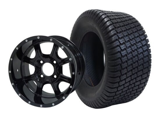 BNDL-TR1206-WH1221-CC0002-LN – SGC 12" Night Stalker Glossy Black Wheel - Aluminum Alloy / STEELENG 23″x10.5″-12″ Turf Tire