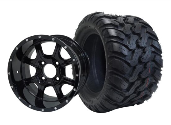 BNDL-TR1209-WH1221-CC0002-LN – SGC 12" Night Stalker Glossy Black Wheel - Aluminum Alloy / STEELENG 22″x11″-12″ Mud Terrain / All Terrain Tire DOT Approved