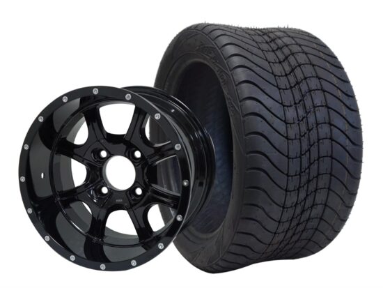 BNDL-TR1211-WH1221-CC0002-LN – SGC 12" Night Stalker Glossy Black Wheel - Aluminum Alloy / STEELENG 215/40-12 Low Profile Tire DOT Approved