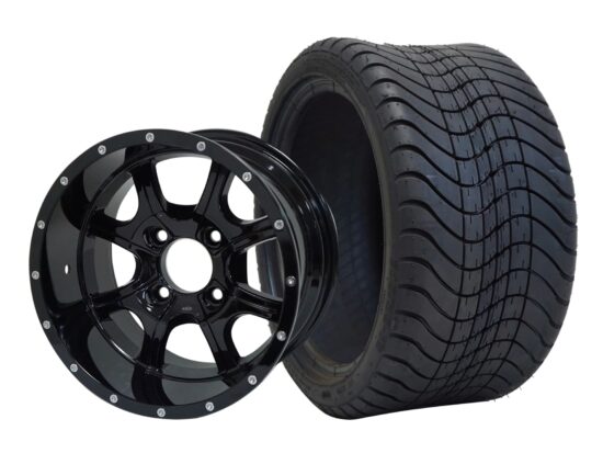 BNDL-TR1212-WH1221-CC0002-LN – SGC 12" Night Stalker Glossy Black Wheel - Aluminum Alloy / STEELENG 215/35-12 Low Profile Tire