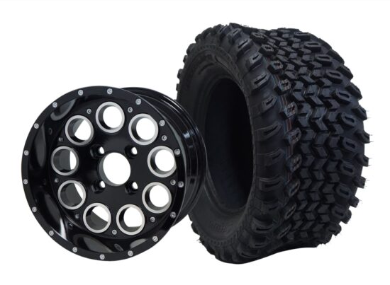 BNDL-TR1205-WH1224-CC0002-LN – SGC 12" Pioneer Glossy Black Wheel - Aluminum Alloy / STEELENG 23″x10.5″-12″ All Terrain Tire