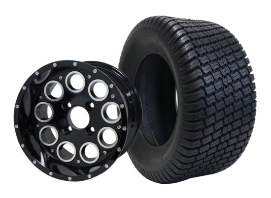 BNDL-TR1206-WH1224-CC0002-LN – SGC 12" Pioneer Glossy Black Wheel - Aluminum Alloy / STEELENG 23″x10.5″-12″ Turf Tire
