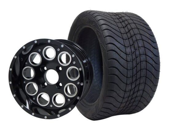 BNDL-TR1211-WH1224-CC0002-LN – SGC 12" Pioneer Glossy Black Wheel - Aluminum Alloy / STEELENG 215/40-12 Low Profile Tire DOT Approved