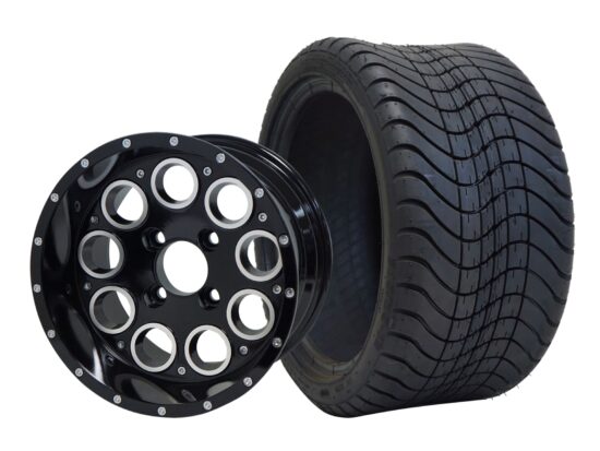 BNDL-TR1212-WH1224-CC0002-LN – SGC 12" Pioneer Glossy Black Wheel - Aluminum Alloy / STEELENG 215/35-12 Low Profile Tire