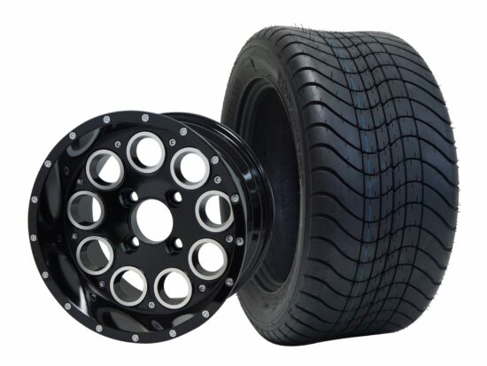 BNDL-TR1213-WH1224-CC0002-LN – SGC 12" Pioneer Glossy Black Wheel - Aluminum Alloy / STEELENG 215/50-12 Comfort Ride Street Tire DOT Approved