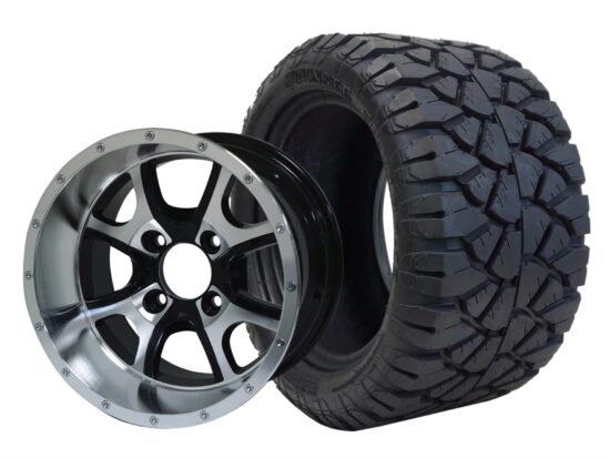 BNDL-TR1204-WH1225-CC0001-LN – SGC 12" Predator Machined/Black Wheel - Aluminum Alloy / STEELENG 20″x10″-12″ STINGER All Terrain Tire DOT approved
