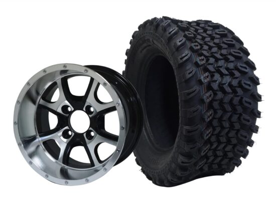 BNDL-TR1205-WH1225-CC0001-LN – SGC 12" Predator Machined/Black Wheel - Aluminum Alloy / STEELENG 23″x10.5″-12″ All Terrain Tire