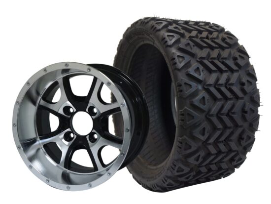 BNDL-TR1207-WH1225-CC0001-LN – SGC 12" Predator Machined/Black Wheel - Aluminum Alloy / STEELENG 20″x10″-12″ All Terrain Tire DOT approved