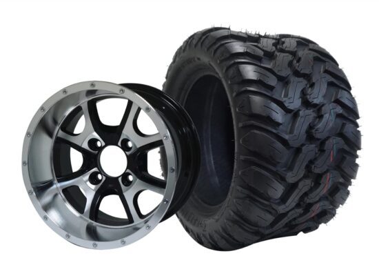 BNDL-TR1209-WH1225-CC0001-LN – SGC 12" Predator Machined/Black Wheel - Aluminum Alloy / STEELENG 22″x11″-12″ Mud Terrain / All Terrain Tire DOT Approved