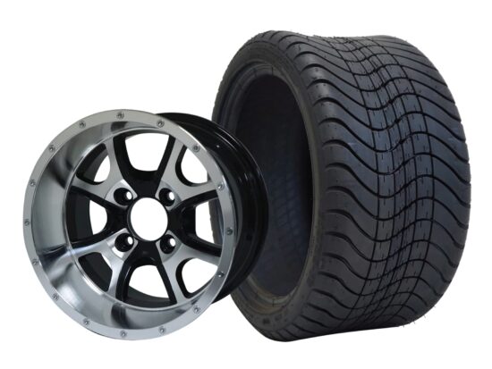 BNDL-TR1212-WH1225-CC0001-LN – SGC 12" Predator Machined/Black Wheel - Aluminum Alloy / STEELENG 215/35-12 Low Profile Tire