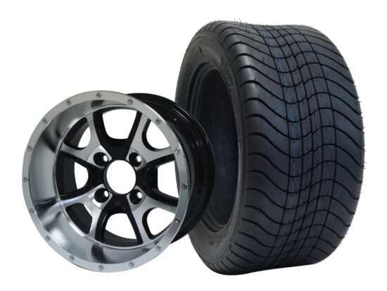 BNDL-TR1213-WH1225-CC0001-LN – SGC 12" Predator Machined/Black Wheel - Aluminum Alloy / STEELENG 215/50-12 Comfort Ride Street Tire DOT Approved