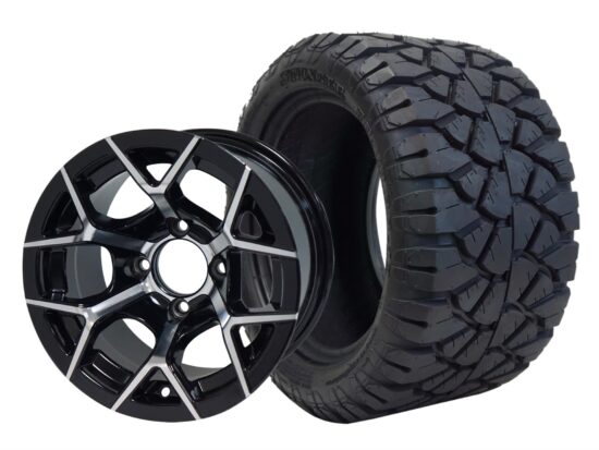 BNDL-TR1204-WH1226-CC0001-LN – SGC 12" Rally Machined/Black Wheel - Aluminum Alloy / STEELENG 20″x10″-12″ STINGER All Terrain Tire DOT approved