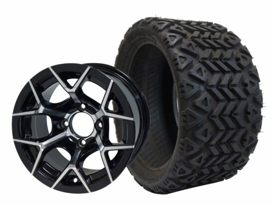 BNDL-TR1207-WH1226-CC0001-LN – SGC 12" Rally Machined/Black Wheel - Aluminum Alloy / STEELENG 20″x10″-12″ All Terrain Tire DOT approved