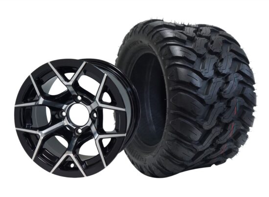 BNDL-TR1209-WH1226-CC0001-LN – SGC 12" Rally Machined/Black Wheel - Aluminum Alloy / STEELENG 22″x11″-12″ Mud Terrain / All Terrain Tire DOT Approved