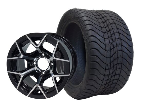 BNDL-TR1211-WH1226-CC0001-LN – SGC 12" Rally Machined/Black Wheel - Aluminum Alloy / STEELENG 215/40-12 Low Profile Tire DOT Approved