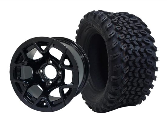 BNDL-TR1205-WH1227-CC0002-LN – SGC 12" Rally Glossy Black Wheel - Aluminum Alloy / STEELENG 23″x10.5″-12″ All Terrain Tire