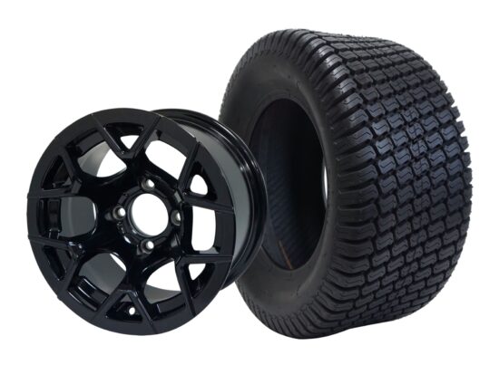 BNDL-TR1206-WH1227-CC0002-LN – SGC 12" Rally Glossy Black Wheel - Aluminum Alloy / STEELENG 23″x10.5″-12″ Turf Tire