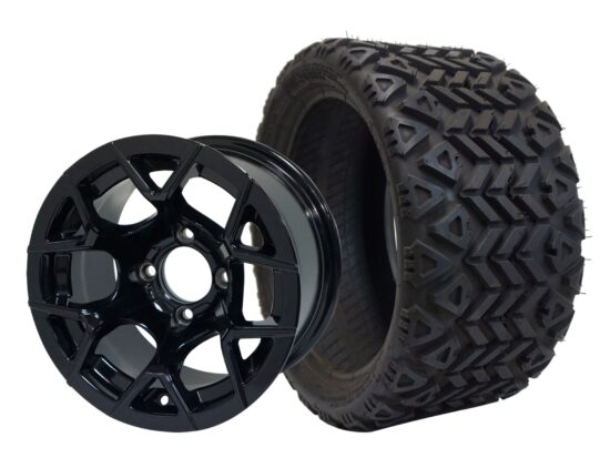 BNDL-TR1207-WH1227-CC0002-LN – SGC 12" Rally Glossy Black Wheel - Aluminum Alloy / STEELENG 20″x10″-12″ All Terrain Tire DOT approved