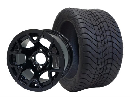 BNDL-TR1211-WH1227-CC0002-LN – SGC 12" Rally Glossy Black Wheel - Aluminum Alloy / STEELENG 215/40-12 Low Profile Tire DOT Approved