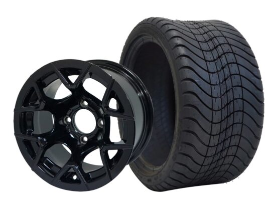 BNDL-TR1212-WH1227-CC0002-LN – SGC 12" Rally Glossy Black Wheel - Aluminum Alloy / STEELENG 215/35-12 Low Profile Tire
