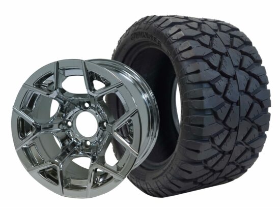 BNDL-TR1204-WH1228-CC0001-LN – SGC 12" Rally Chrome Wheel - Aluminum Alloy / STEELENG 20″x10″-12″ STINGER All Terrain Tire DOT approved