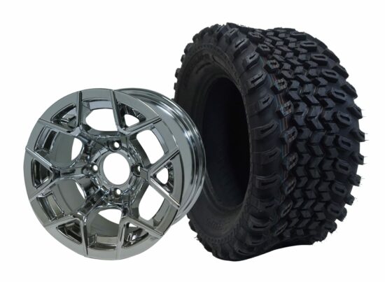 BNDL-TR1205-WH1228-CC0001-LN – SGC 12" Rally Chrome Wheel - Aluminum Alloy / STEELENG 23″x10.5″-12″ All Terrain Tire