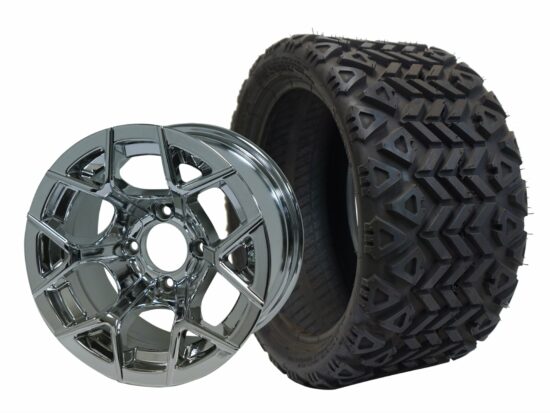 BNDL-TR1207-WH1228-CC0001-LN – SGC 12" Rally Chrome Wheel - Aluminum Alloy / STEELENG 20″x10″-12″ All Terrain Tire DOT approved