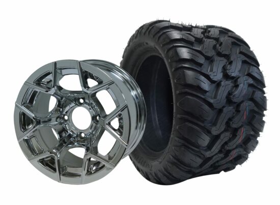 BNDL-TR1209-WH1228-CC0001-LN – SGC 12" Rally Chrome Wheel - Aluminum Alloy / STEELENG 22″x11″-12″ Mud Terrain / All Terrain Tire DOT Approved