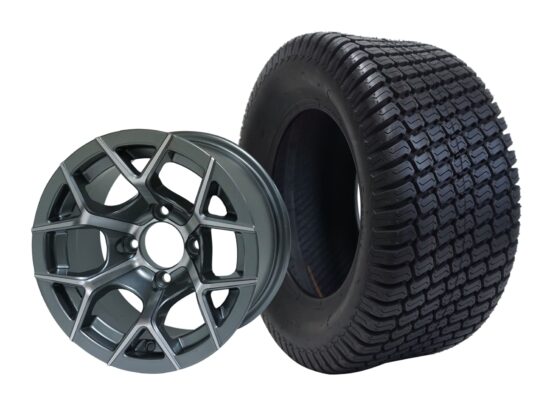 BNDL-TR1206-WH1229-CC0001-LN – SGC 12" Rally Machined/Gunmetal Wheel - Aluminum Alloy / STEELENG 23″x10.5″-12″ Turf Tire