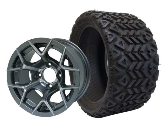 BNDL-TR1207-WH1229-CC0001-LN – SGC 12" Rally Machined/Gunmetal Wheel - Aluminum Alloy / STEELENG 20″x10″-12″ All Terrain Tire DOT approved