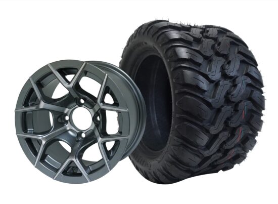 BNDL-TR1209-WH1229-CC0001-LN – SGC 12" Rally Machined/Gunmetal Wheel - Aluminum Alloy / STEELENG 22″x11″-12″ Mud Terrain / All Terrain Tire DOT Approved