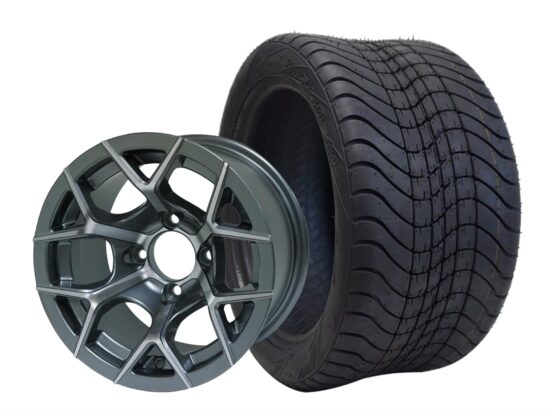 BNDL-TR1211-WH1229-CC0001-LN – SGC 12" Rally Machined/Gunmetal Wheel - Aluminum Alloy / STEELENG 215/40-12 Low Profile Tire DOT Approved