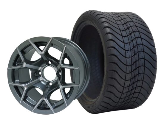 BNDL-TR1212-WH1229-CC0001-LN – SGC 12" Rally Machined/Gunmetal Wheel - Aluminum Alloy / STEELENG 215/35-12 Low Profile Tire