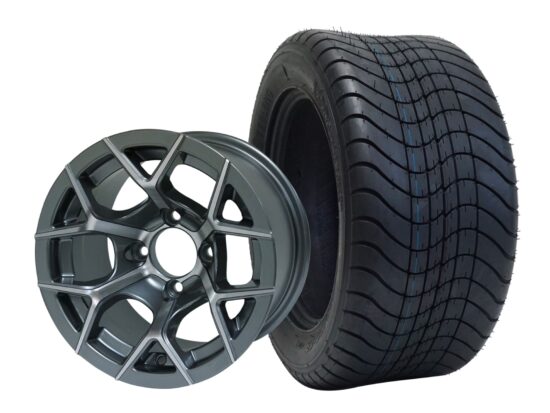 BNDL-TR1213-WH1229-CC0001-LN – SGC 12" Rally Machined/Gunmetal Wheel - Aluminum Alloy / STEELENG 215/50-12 Comfort Ride Street Tire DOT Approved