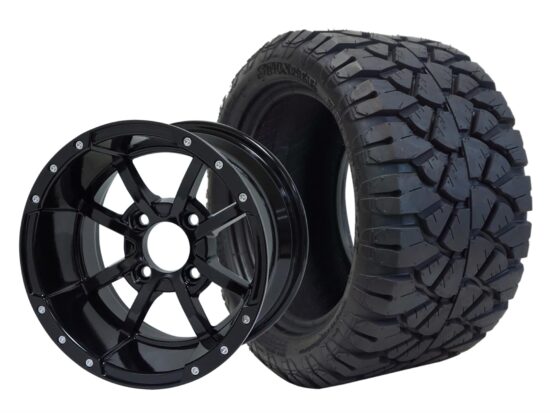 BNDL-TR1204-WH1230-CC0002-LN – SGC 12" Storm Trooper Glossy Black Wheel - Aluminum Alloy / STEELENG 20″x10″-12″ STINGER All Terrain Tire DOT approved