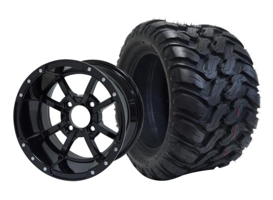 BNDL-TR1209-WH1230-CC0002-LN – SGC 12" Storm Trooper Glossy Black Wheel - Aluminum Alloy / STEELENG 22″x11″-12″ Mud Terrain / All Terrain Tire DOT Approved