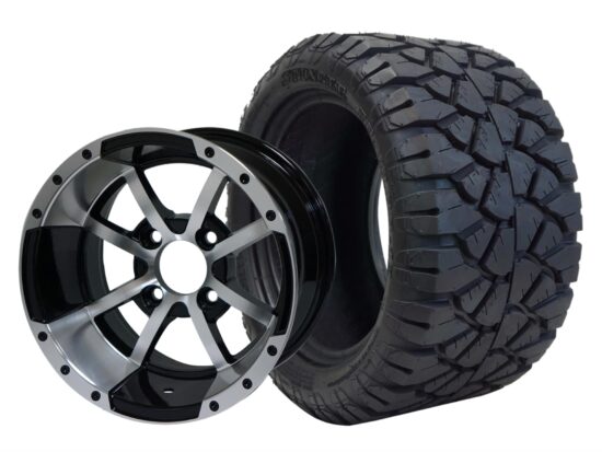 BNDL-TR1204-WH1231-CC0001-LN – SGC 12" Storm Trooper Machined/Black Wheel - Aluminum Alloy / STEELENG 20″x10″-12″ STINGER All Terrain Tire DOT approved