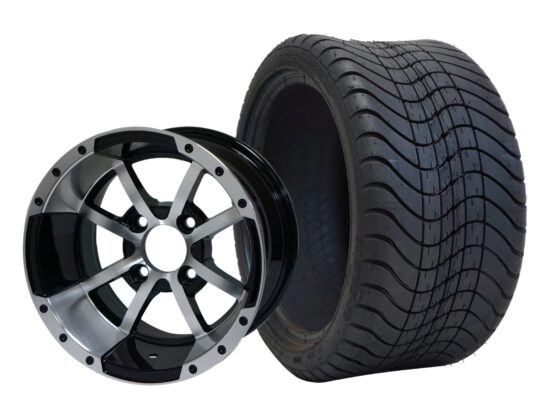 BNDL-TR1212-WH1231-CC0001-LN – SGC 12" Storm Trooper Machined/Black Wheel - Aluminum Alloy / STEELENG 215/35-12 Low Profile Tire