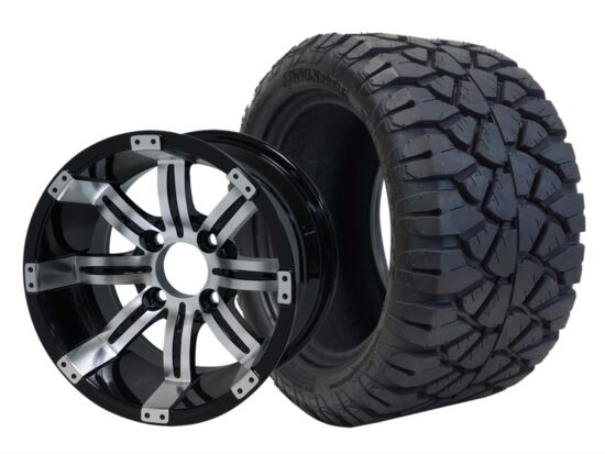 BNDL-TR1204-WH1234-CC0001-LN – SGC 12" Tempest Machined Black Wheel - Aluminum Alloy / STEELENG 20″x10″-12″ STINGER All Terrain Tire DOT approved