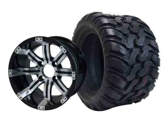 BNDL-TR1209-WH1234-CC0001-LN – SGC 12" Tempest Machined Black Wheel - Aluminum Alloy / STEELENG 22″x11″-12″ Mud Terrain / All Terrain Tire DOT Approved