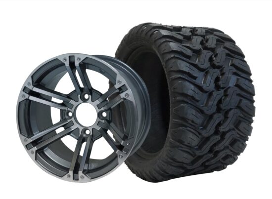 BNDL-TR1202-WH1238-CC0001-LN – SGC 12" Terminator Machined/Gunmetal Wheel - Aluminum Alloy / STEELENG 20″x10″-12″ Mud Terrain Tire