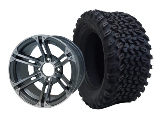 BNDL-TR1205-WH1238-CC0001-LN – SGC 12" Terminator Machined/Gunmetal Wheel - Aluminum Alloy / STEELENG 23″x10.5″-12″ All Terrain Tire
